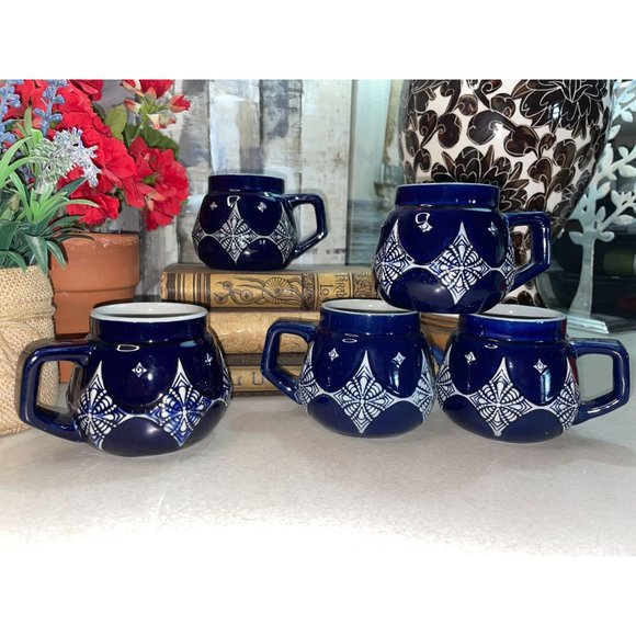 SET Vintage AG Wick Werke Blue Gray Porcelain Art Deco Mugs Cups Steins Germany - Picture 4 of 16